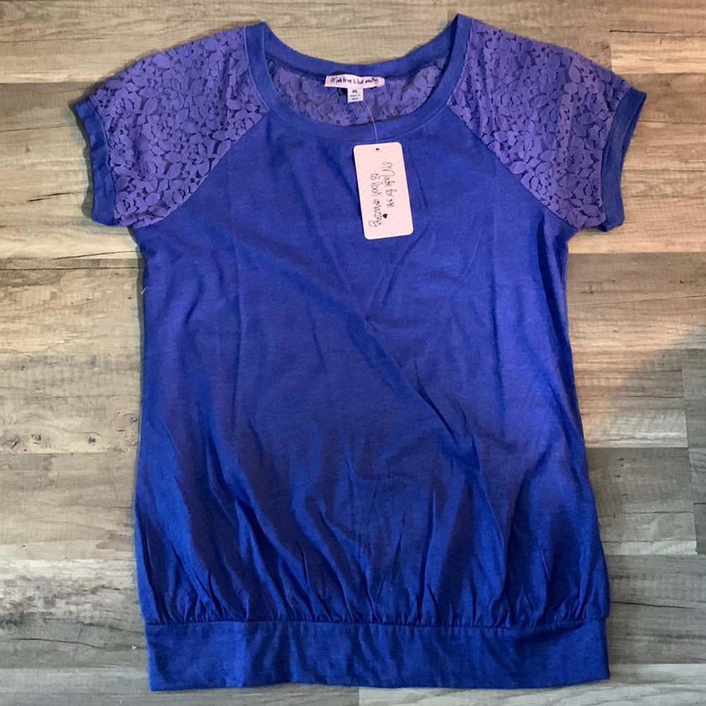 Junior Ladies Blue Short Sleeve Top Sz XL NWT